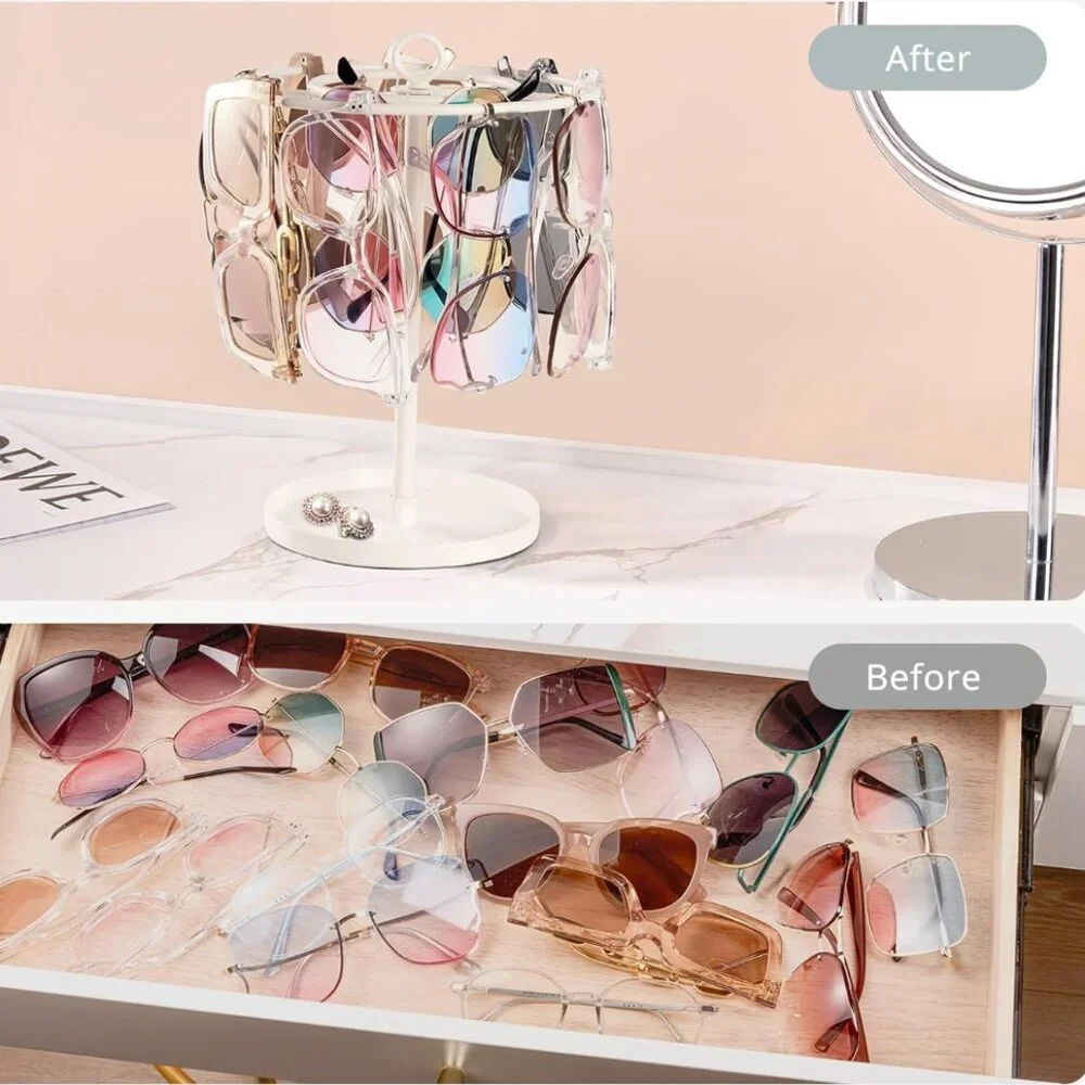 Sunglasses Organizer Stand – Large Capacity Eyeglasses Holder with Metal Frame &